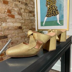Madewell Zoe Bow Mule Midheels in Gold Metallic Leather Size 8